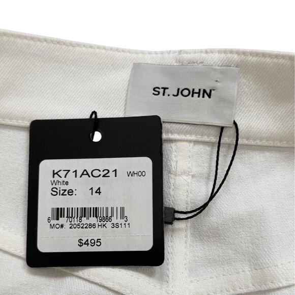 St. John Women Size 14 White Denim Midi Skirt With Gold Button Detail NEW $495 - Picture 3 of 5